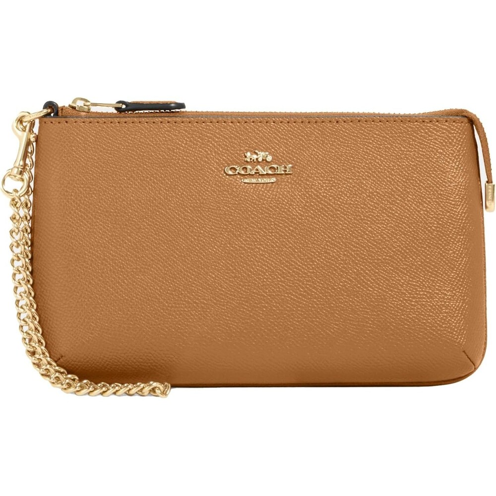 COACH Crossgrain Leather Wristlet with Chain